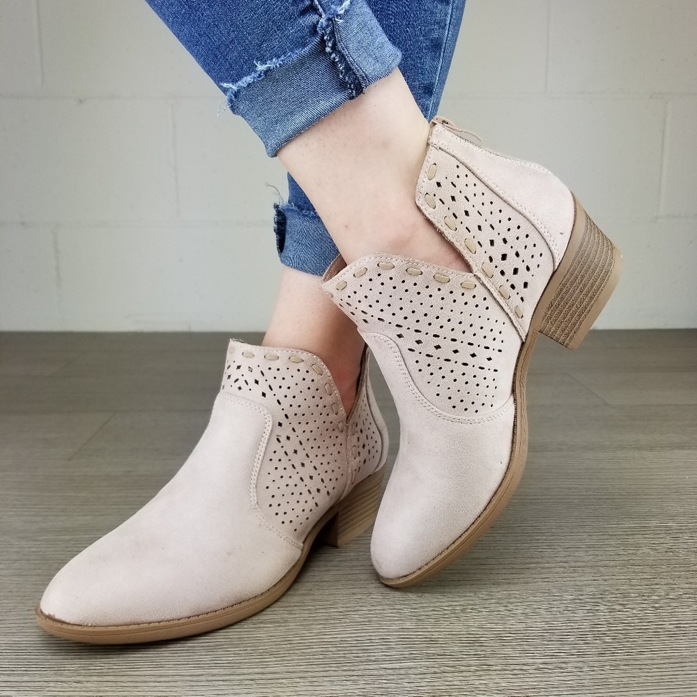 Dusty Rose Perforated Cut Ankle Booties-  B1 - Picture 5 of 8